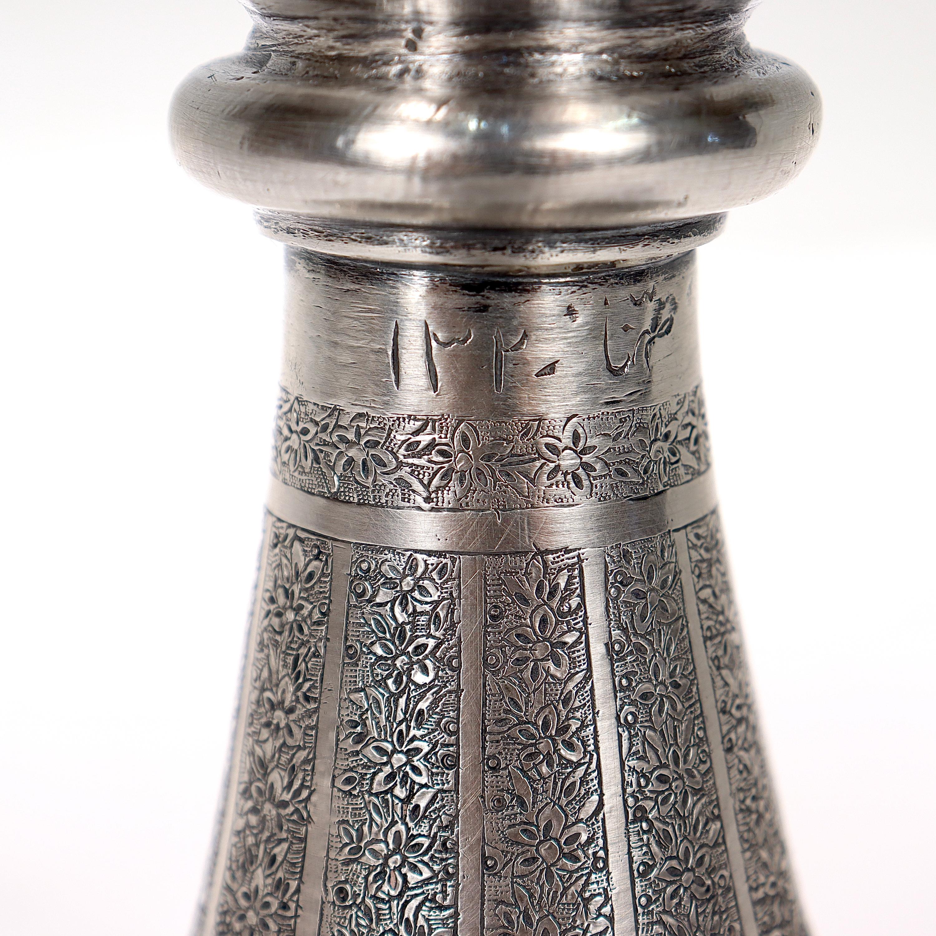 Large Twin-Handled Old or Antique Islamic Ottoman / Persian Repoussé Silver Vase For Sale 8