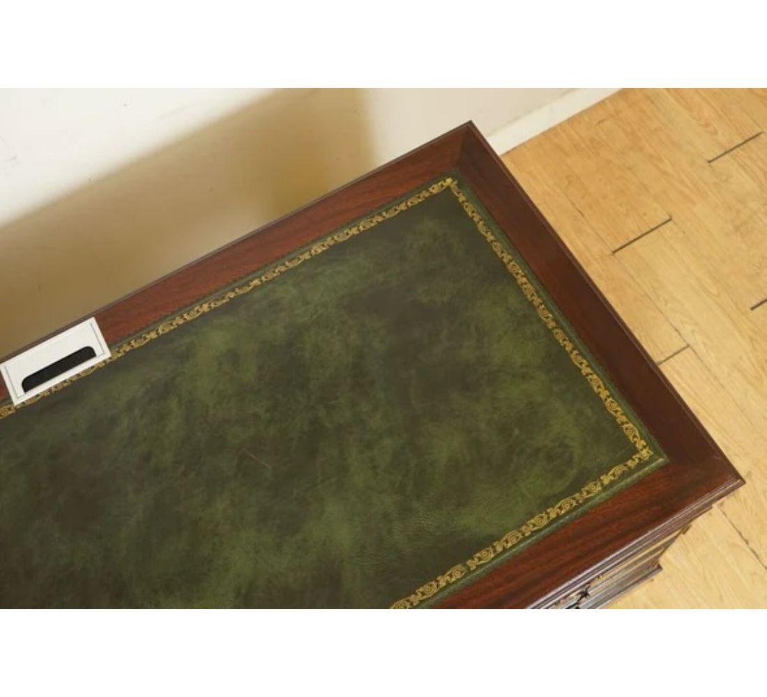 Large Twin Pedestal Office Desk with Green Inlaid Leather Top For Sale 1