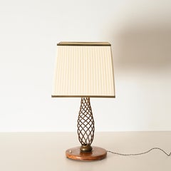 Large Twisted Brass and Walnut Table Lamp, Italy, 1950s