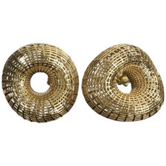 18 Karat Yellow Gold Large Unique Twisted Torus Stud Contemporary  Earrings.
