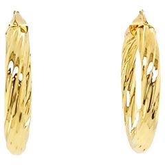 Vintage Large Twisted Yellow Gold Hoops