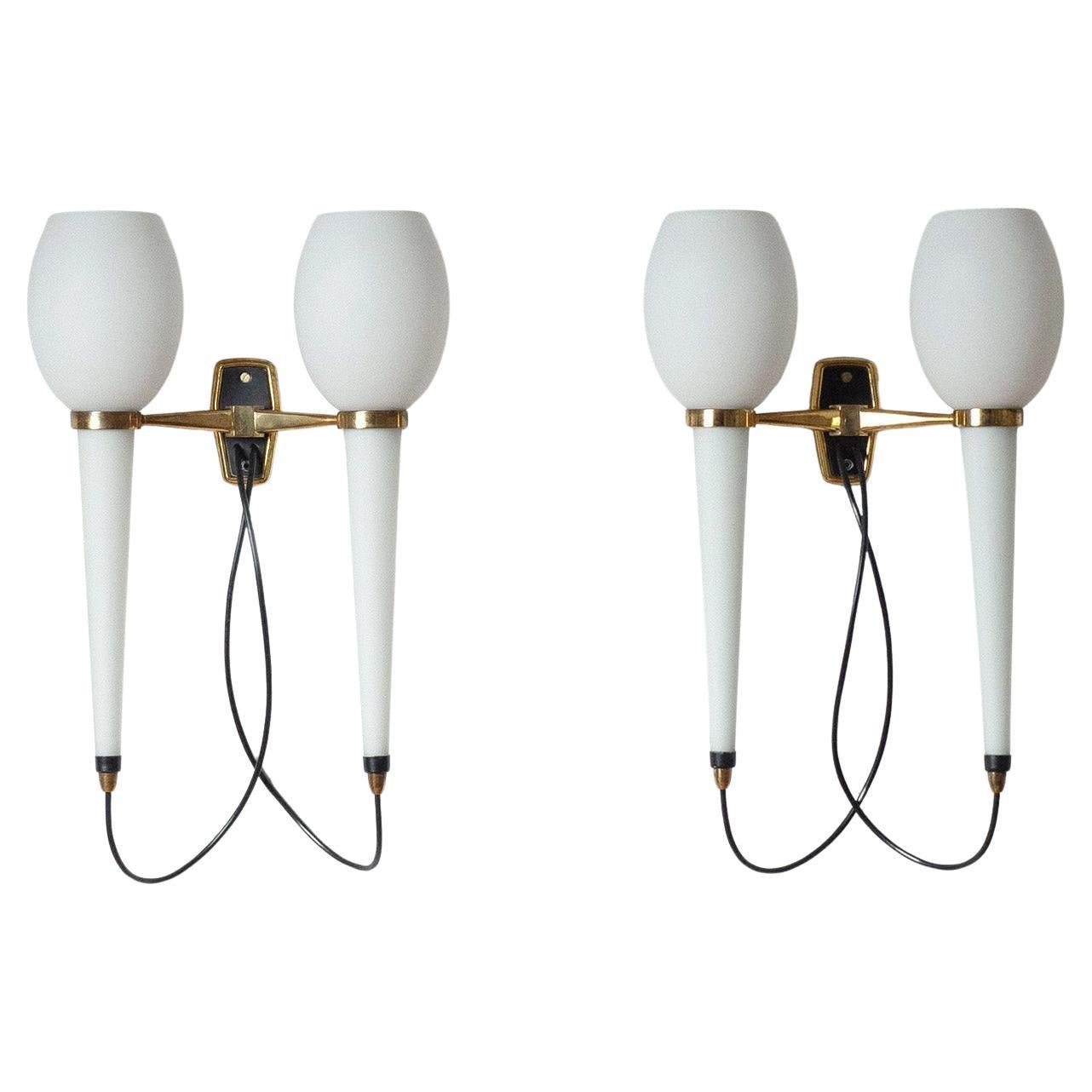 Große zweiarmige Wall Lights von Stilnovo, 1950er Jahre