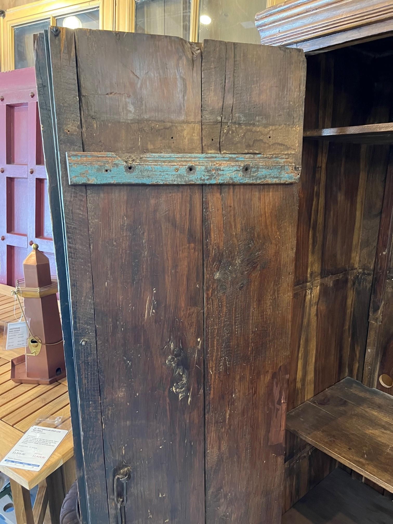Large Two Door Cabinet with Antique Carved Wood Doors from India For Sale 5