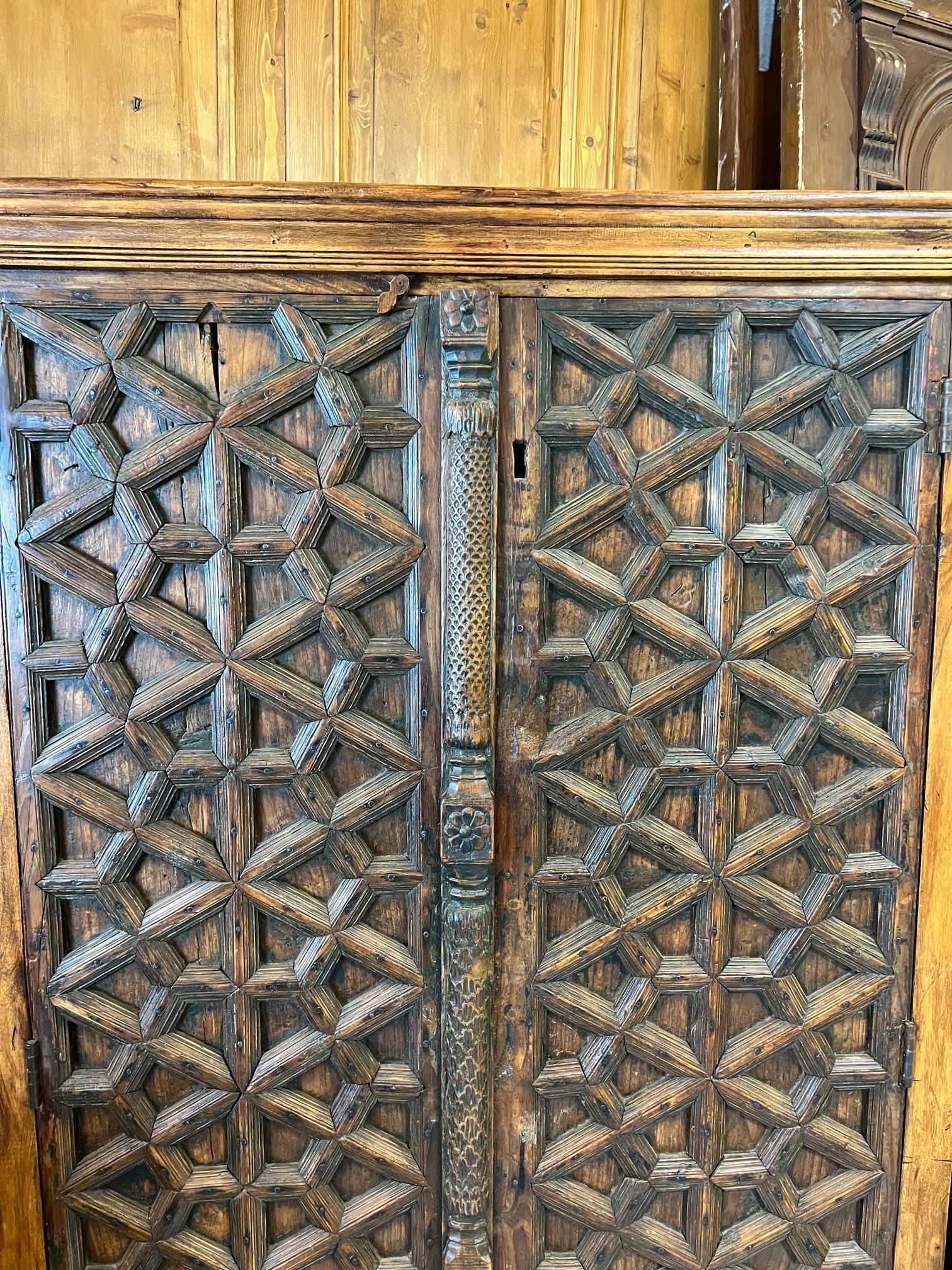 Indian Large Two Door Cabinet with Antique Carved Wood Doors from India For Sale