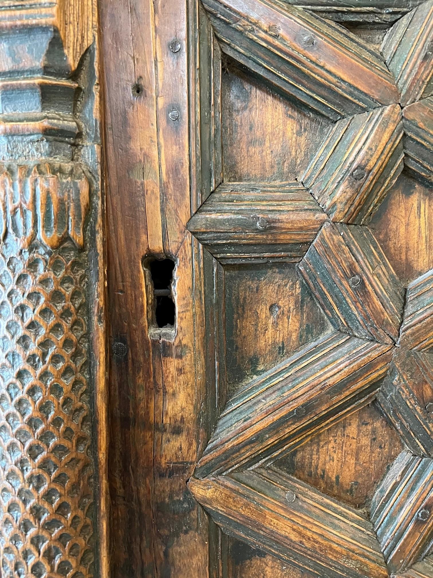 Large Two Door Cabinet with Antique Carved Wood Doors from India For Sale 2