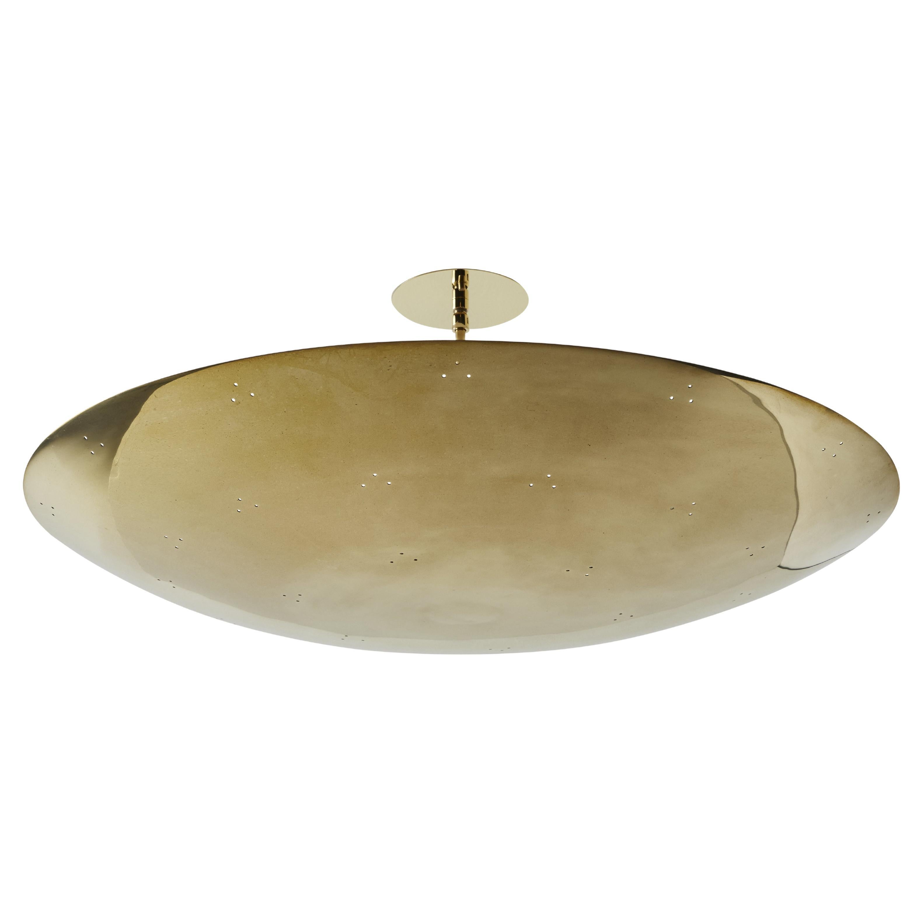 Large Two Enlighten 'Rey 30' Perforated Polished Brass Dome Ceiling Lamp