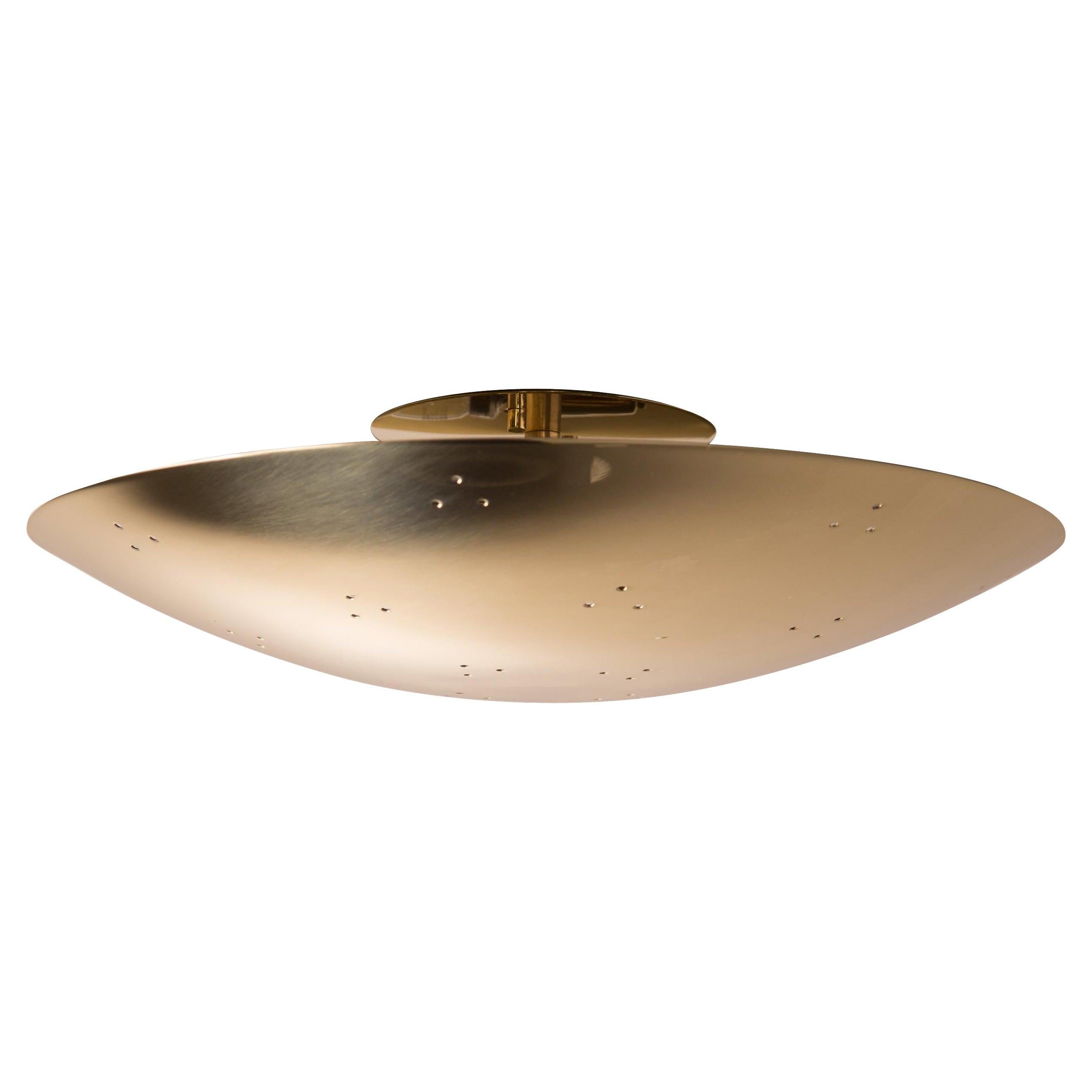 Large Two Enlighten 'Rey' Perforated Patinated Brass Dome Ceiling Lamp For Sale 4