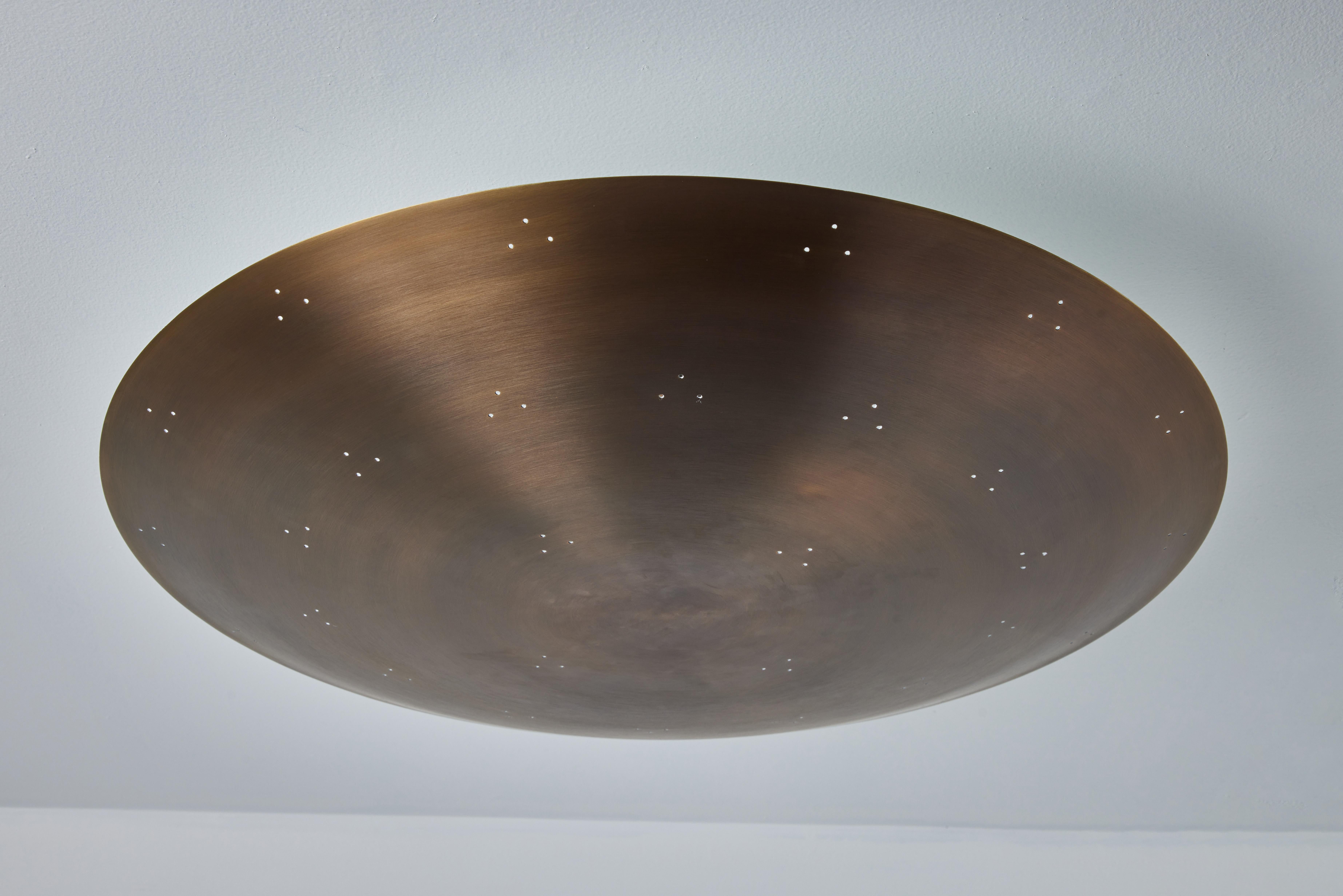 Large Two Enlighten 'Rey 26' Perforated Patinated Brass Dome Ceiling Lamp In New Condition For Sale In Glendale, CA