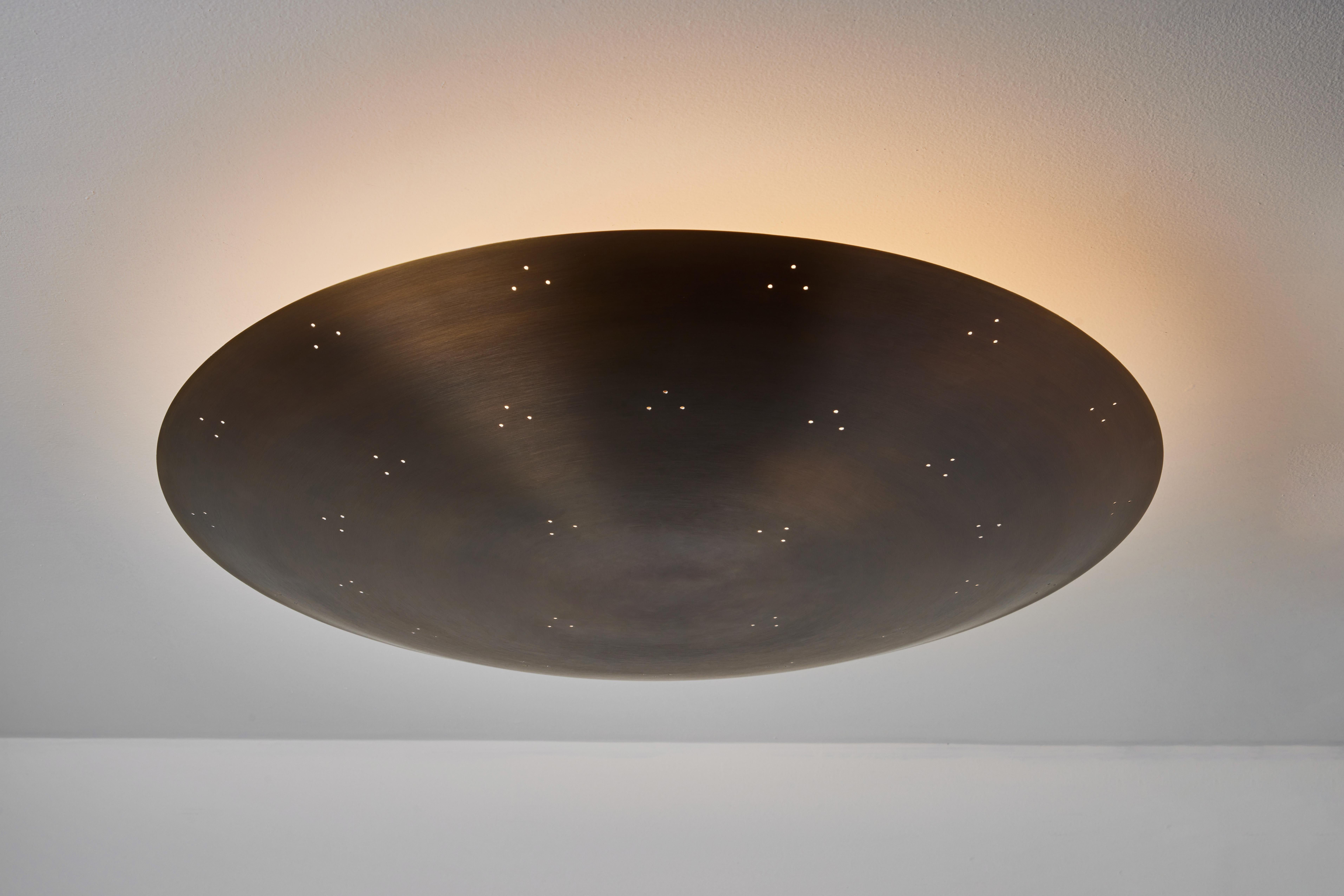 Contemporary Large Two Enlighten 'Rey' Perforated Patinated Brass Dome Ceiling Lamp For Sale