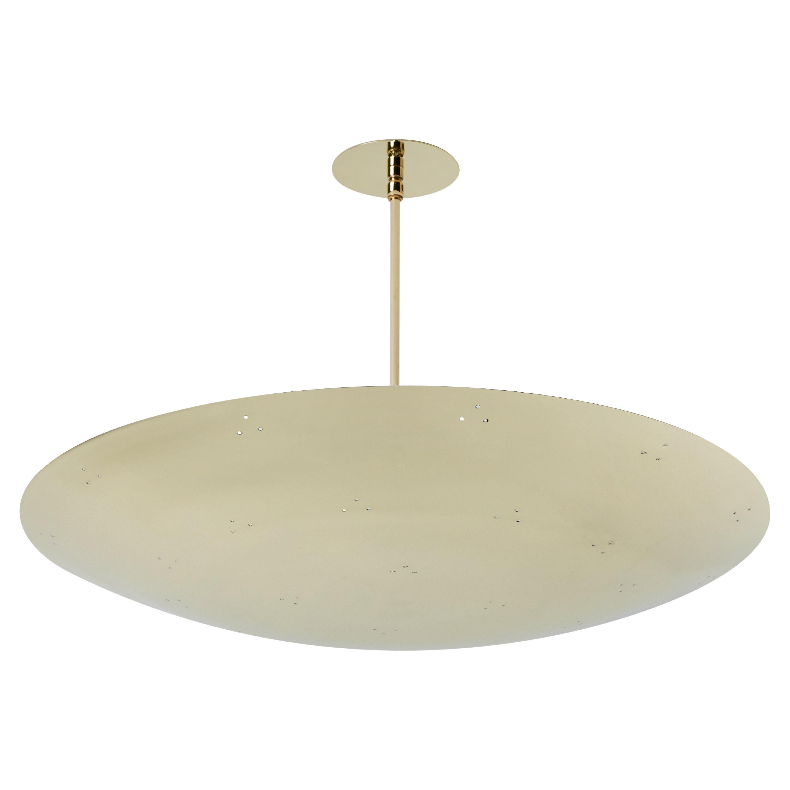 Contemporary Large Two Enlighten 'Rey' Perforated Patinated Brass Dome Chandelier For Sale
