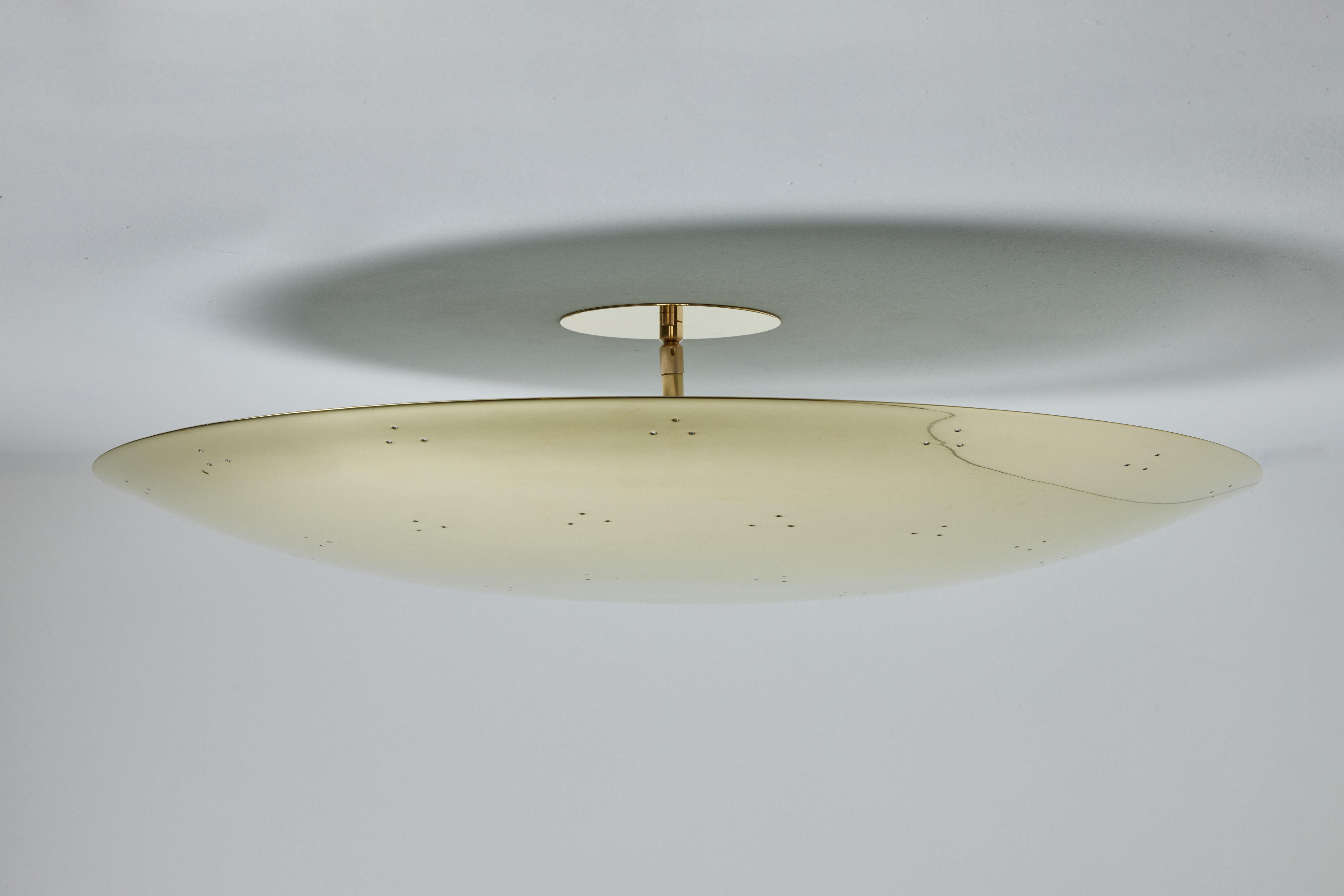 Mid-Century Modern Large Two Enlighten 'Rey' Perforated Polished Brass Dome Ceiling Lamp For Sale