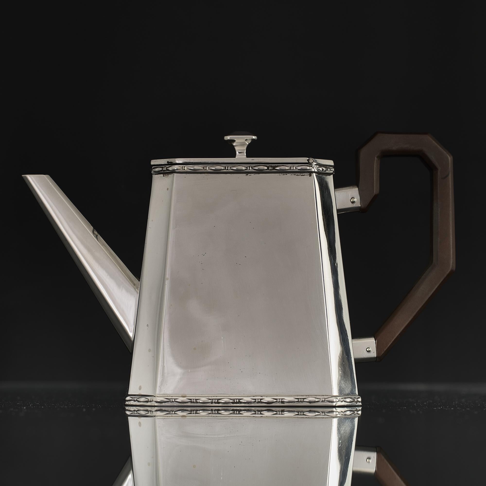 Argento 925 Servizio da tè in argento Art Deco a 3 pezzi trapezoidali in vendita