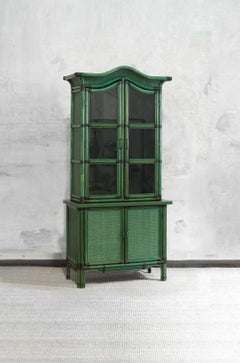 Large two-module sideboard (buffet + display cabinet) green lacquered, 1980s