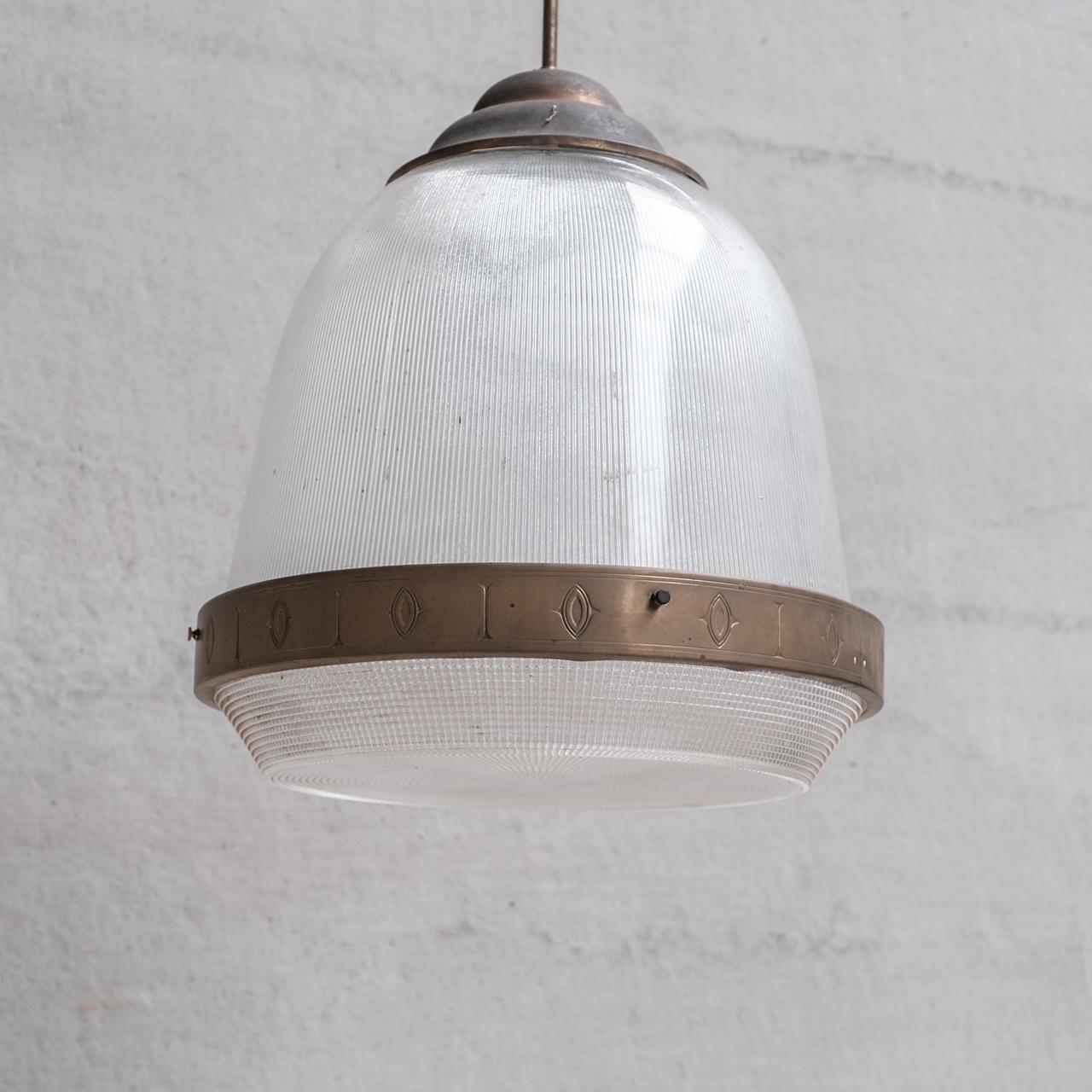 Mid-20th Century Large Two Part Holophane Style Mid-Century Pendant Light For Sale