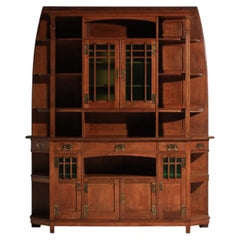 Large two-piece Arts & Crafts style oak sideboard, 1920s, signed R & V -J744