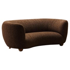 Large Two-Seater Danish Curved Sofa, 1940s, Newly Upholstered