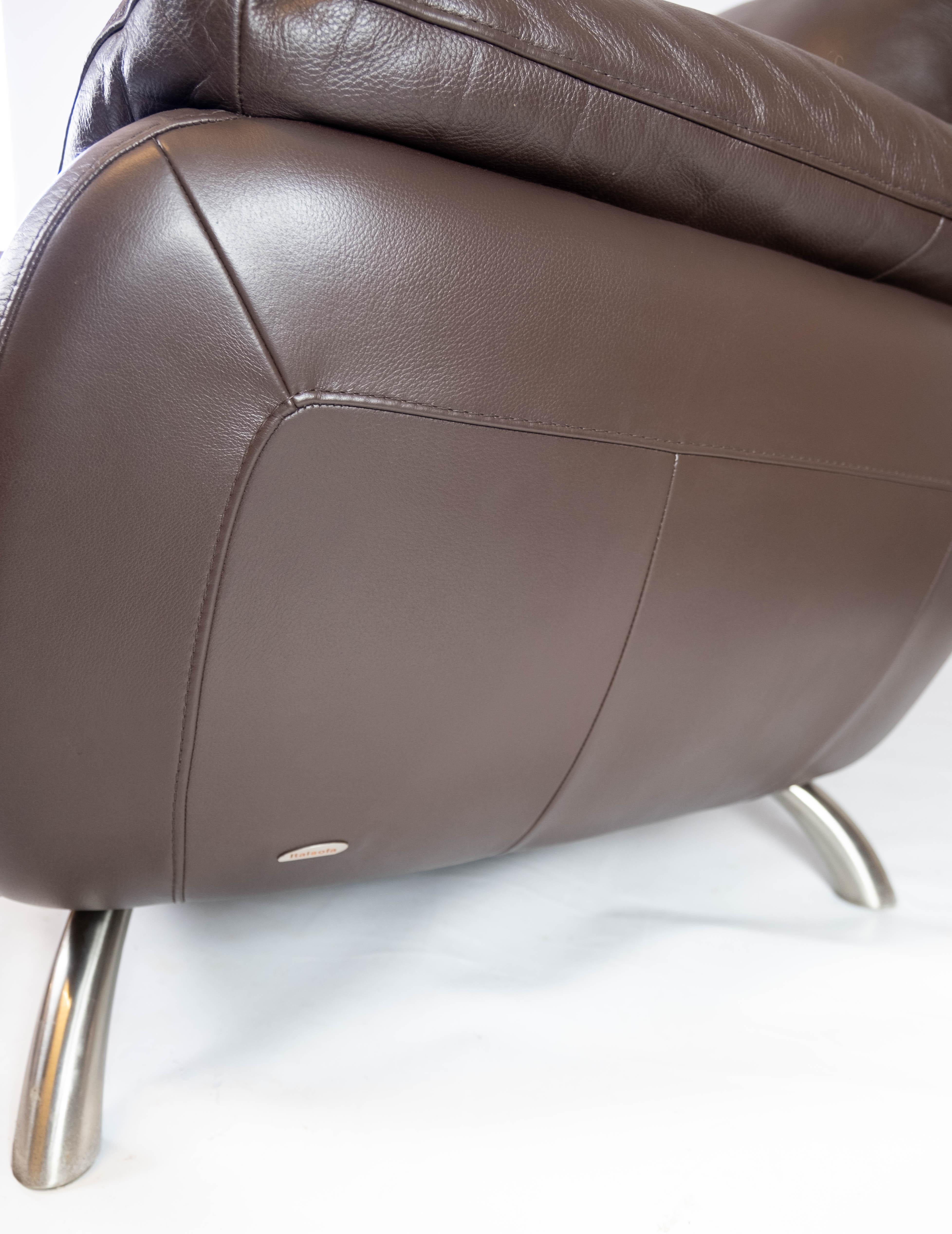 Grand canapé 2. Seater Sofa Made In Brown Leather By Italsofa  en vente 4