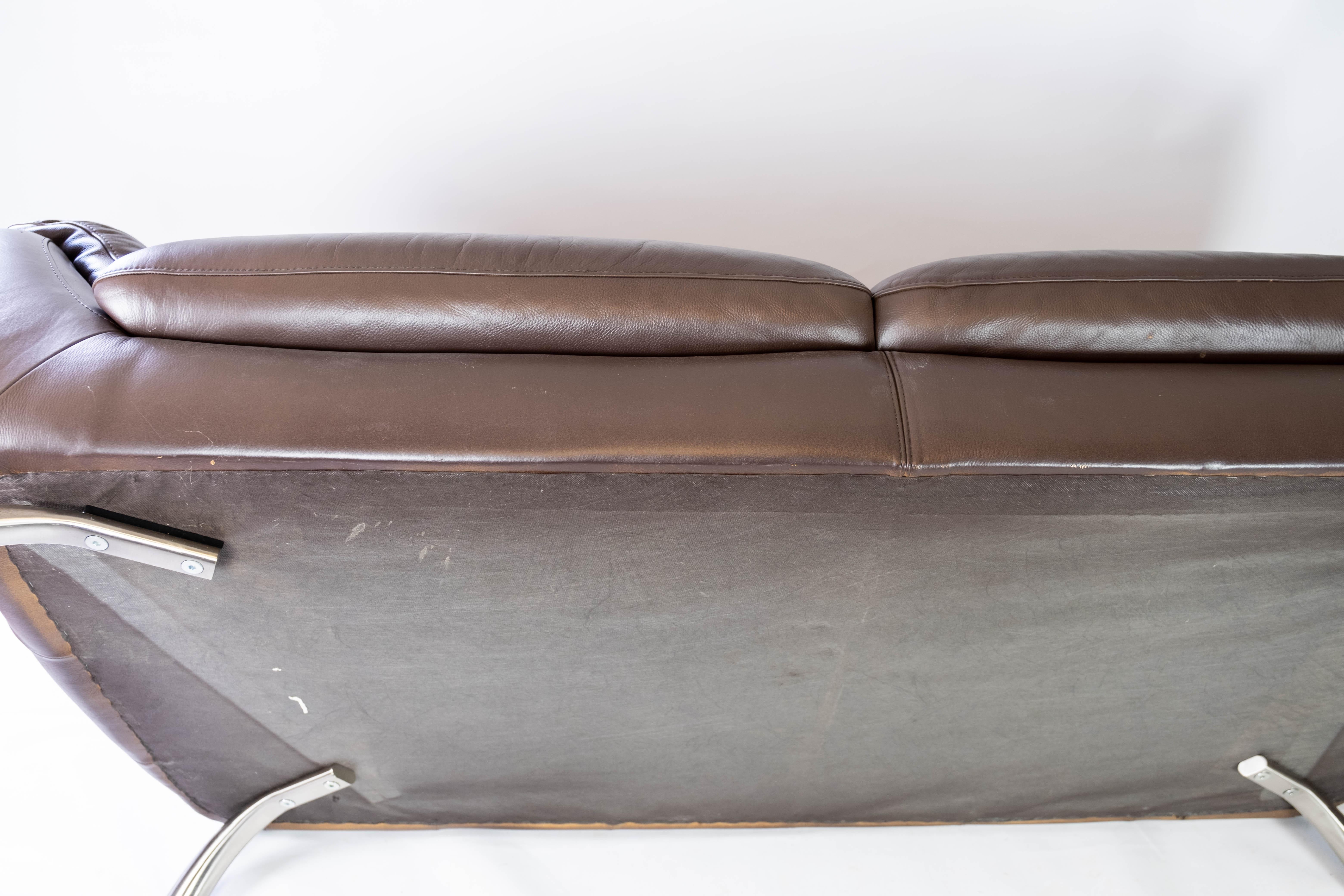 Grand canapé 2. Seater Sofa Made In Brown Leather By Italsofa  en vente 6