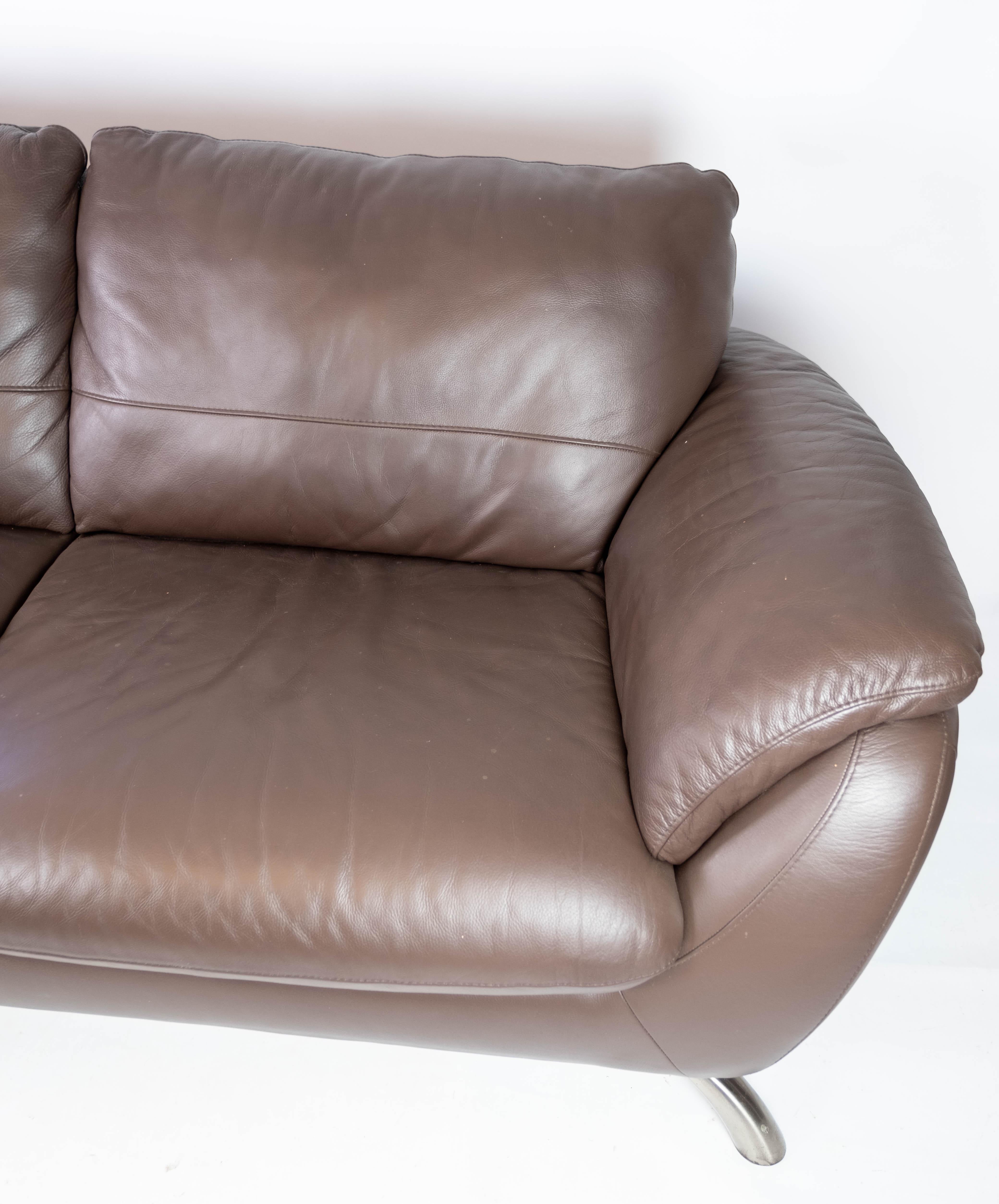 Cuir Grand canapé 2. Seater Sofa Made In Brown Leather By Italsofa  en vente