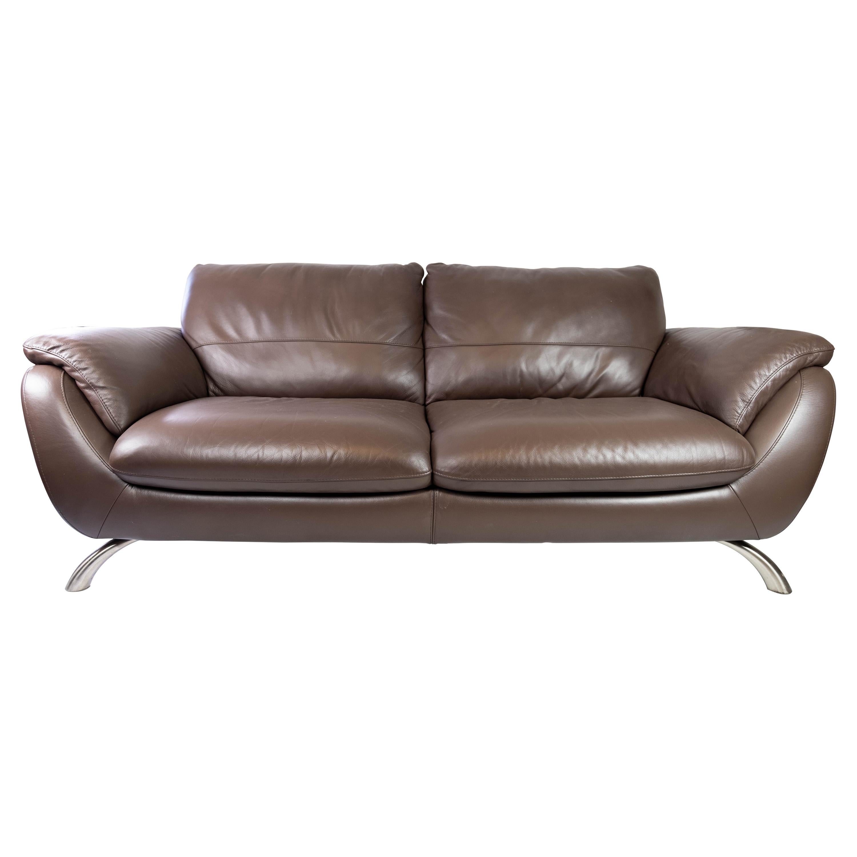 Grand canapé 2. Seater Sofa Made In Brown Leather By Italsofa  en vente