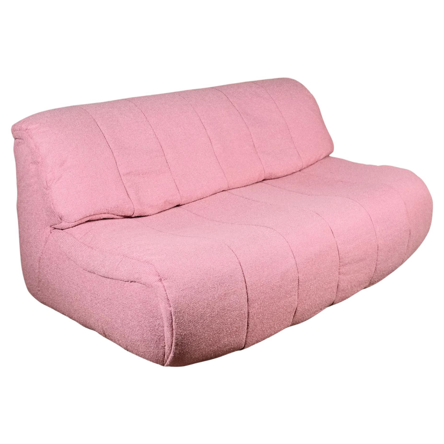 Large two-seats pink sofa, made in France, 1980s