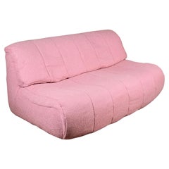 Large two-seats pink sofa, made in France, 1980s