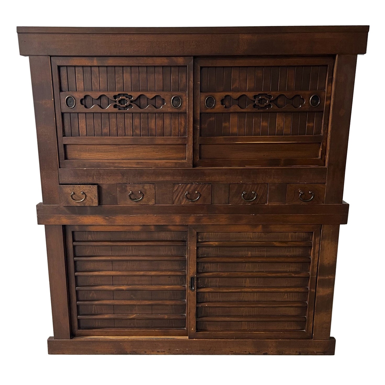 Large Two Section Japanese Kitchen Tansu, Late 19th Century