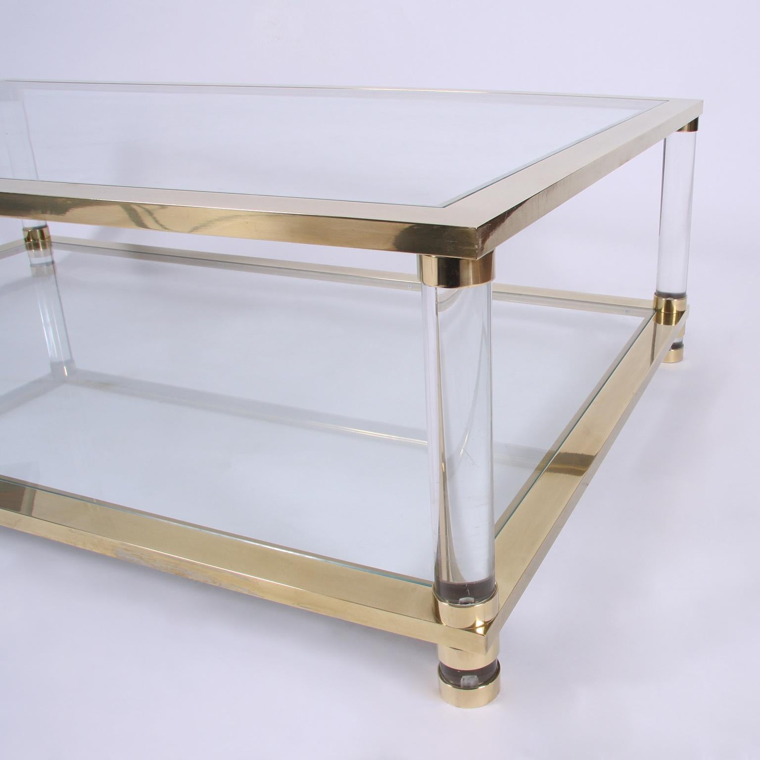 Late 20th Century Large Two-Tier Glass and Brass Coffee Table