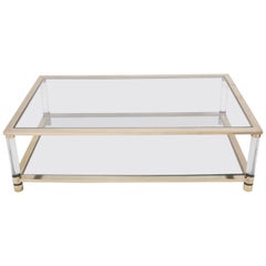 Large Two-Tier Glass and Brass Coffee Table
