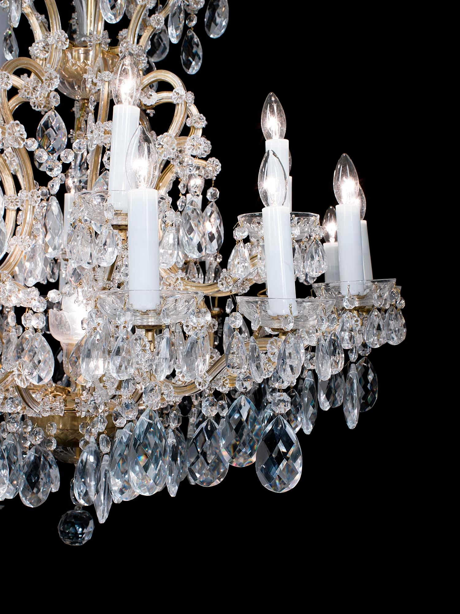 English Large Two-Tier Glass and Brass Neoclassical Chandelier