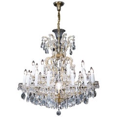 large two tier chandelier Large Two-Tier Glass and Brass Neoclassical Chandelier