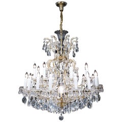 Large Two-Tier Glass and Brass Neoclassical Chandelier