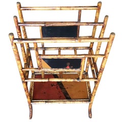 Antique Restored Aesthetic Movement Large Two-Tier Tiger Bamboo Magazine Rack w/ Divider