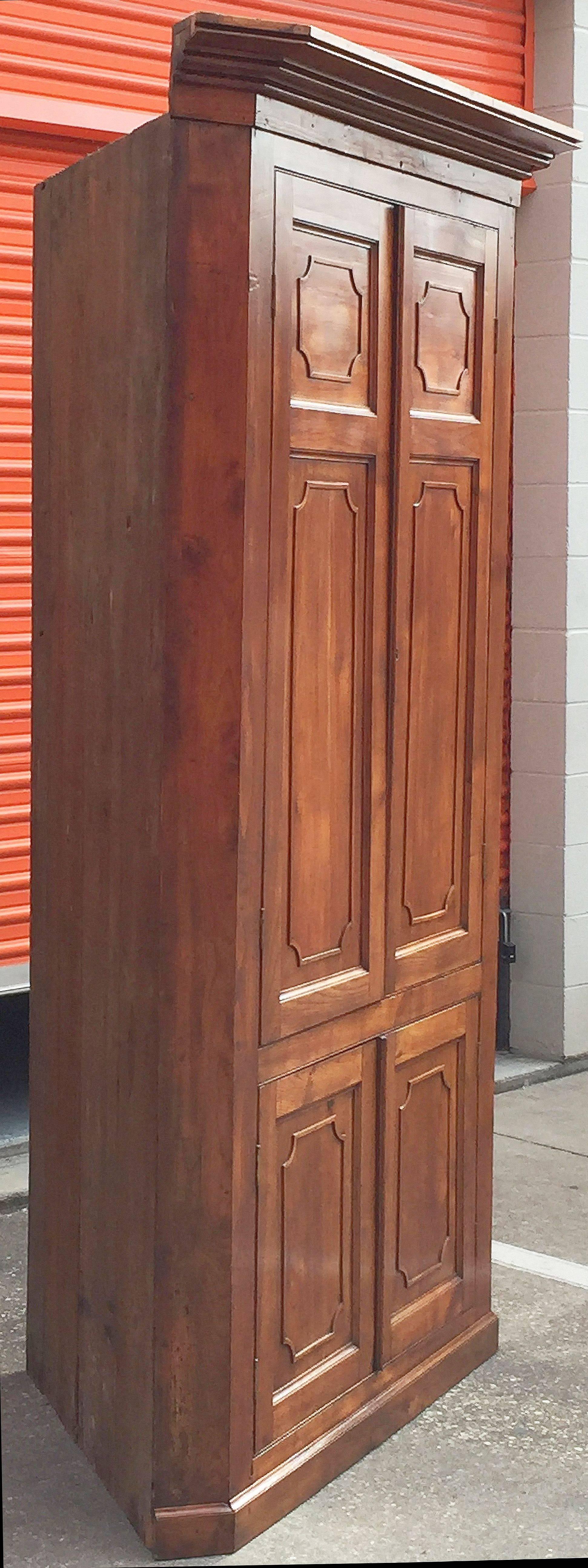 Large Two-Tiered Corner Cabinet or Cupboard of Cherry with Paneled Doors In Good Condition For Sale In Austin, TX