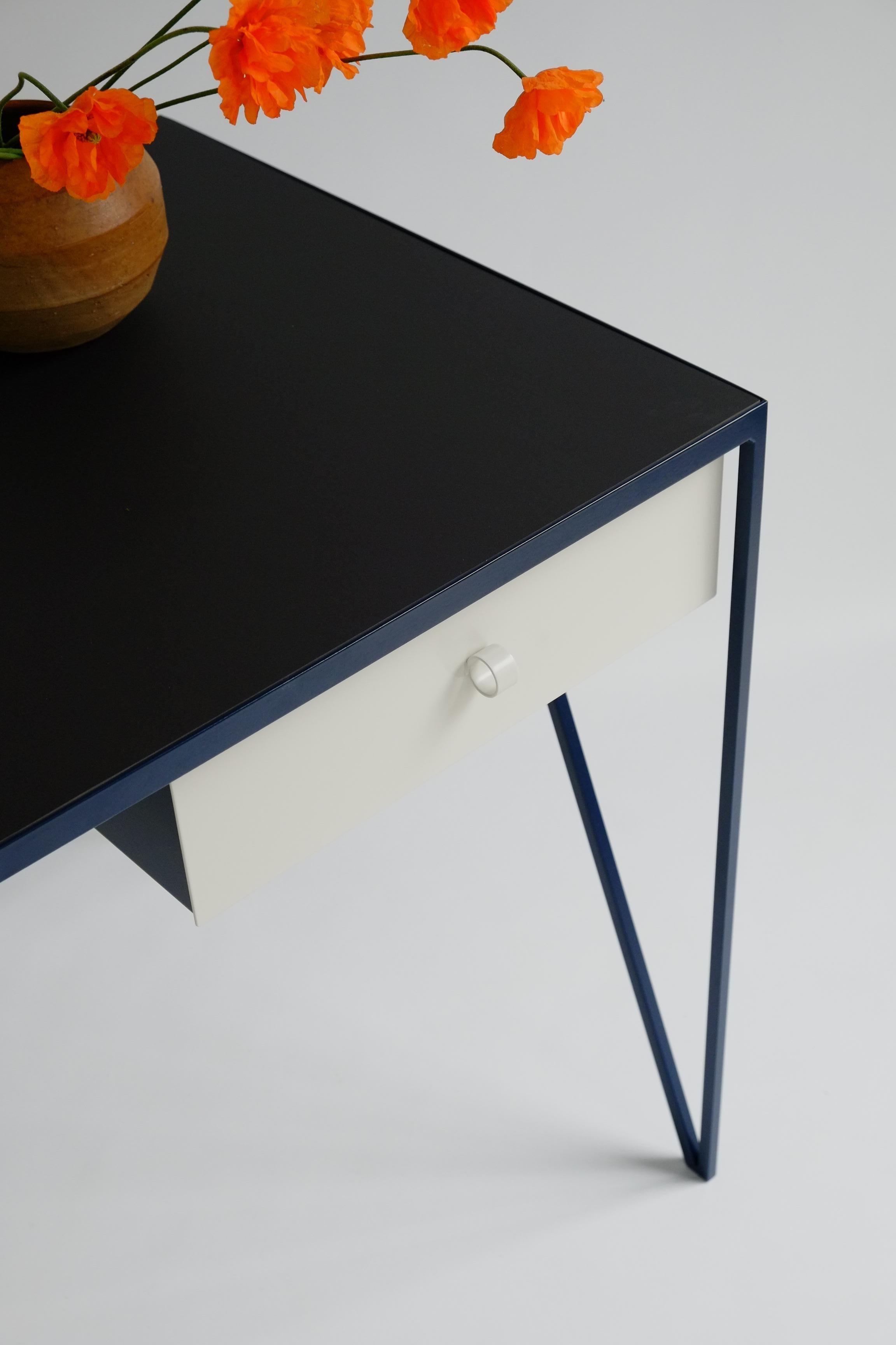 Modern Large Two Tone Bespoke Study Desk with Linoleum Top and Drawer, Customizable For Sale