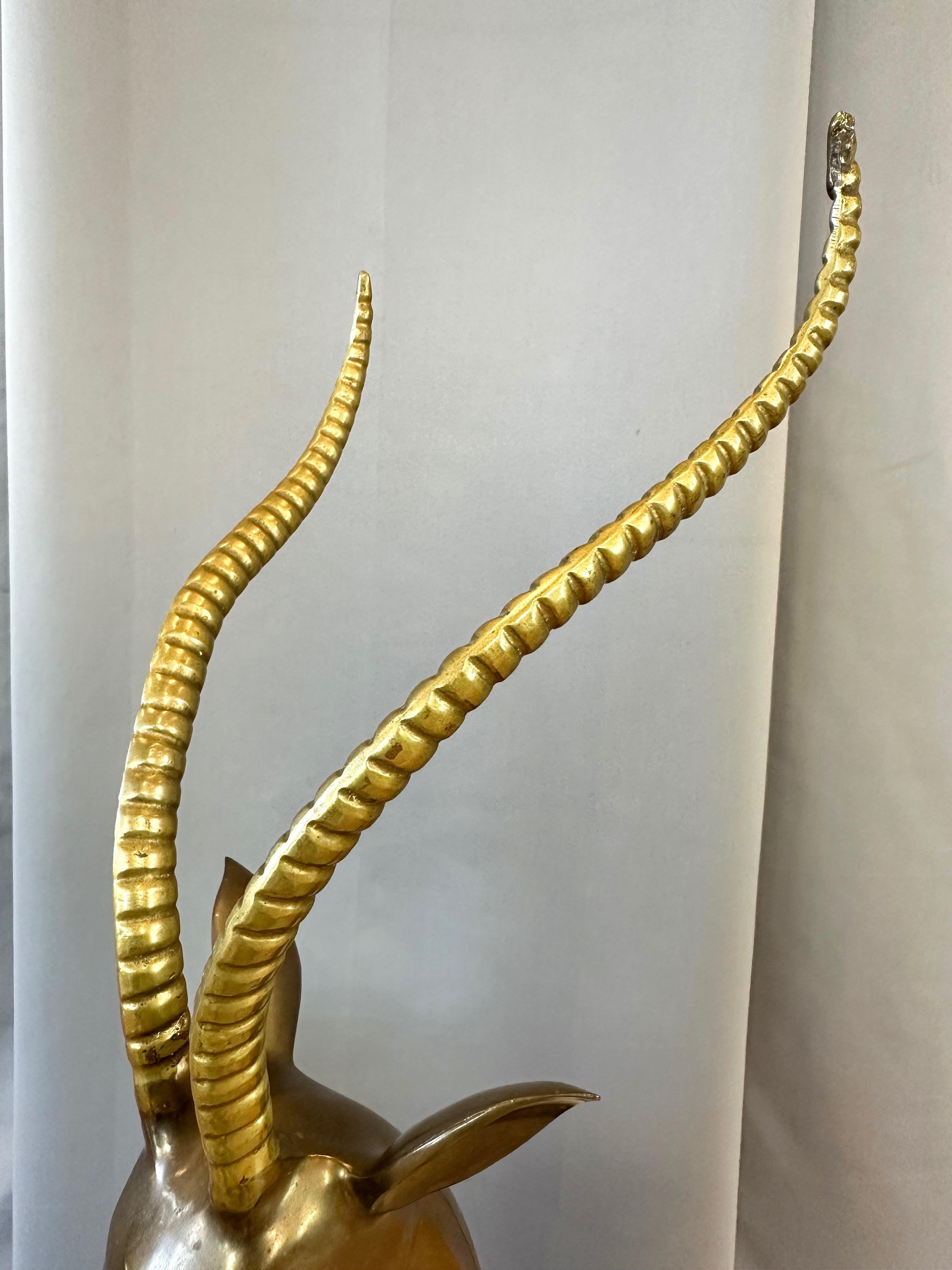 Large Two-Tone Brass Impala Bust Sculpture on Black Marble Base, 1970s For Sale 5