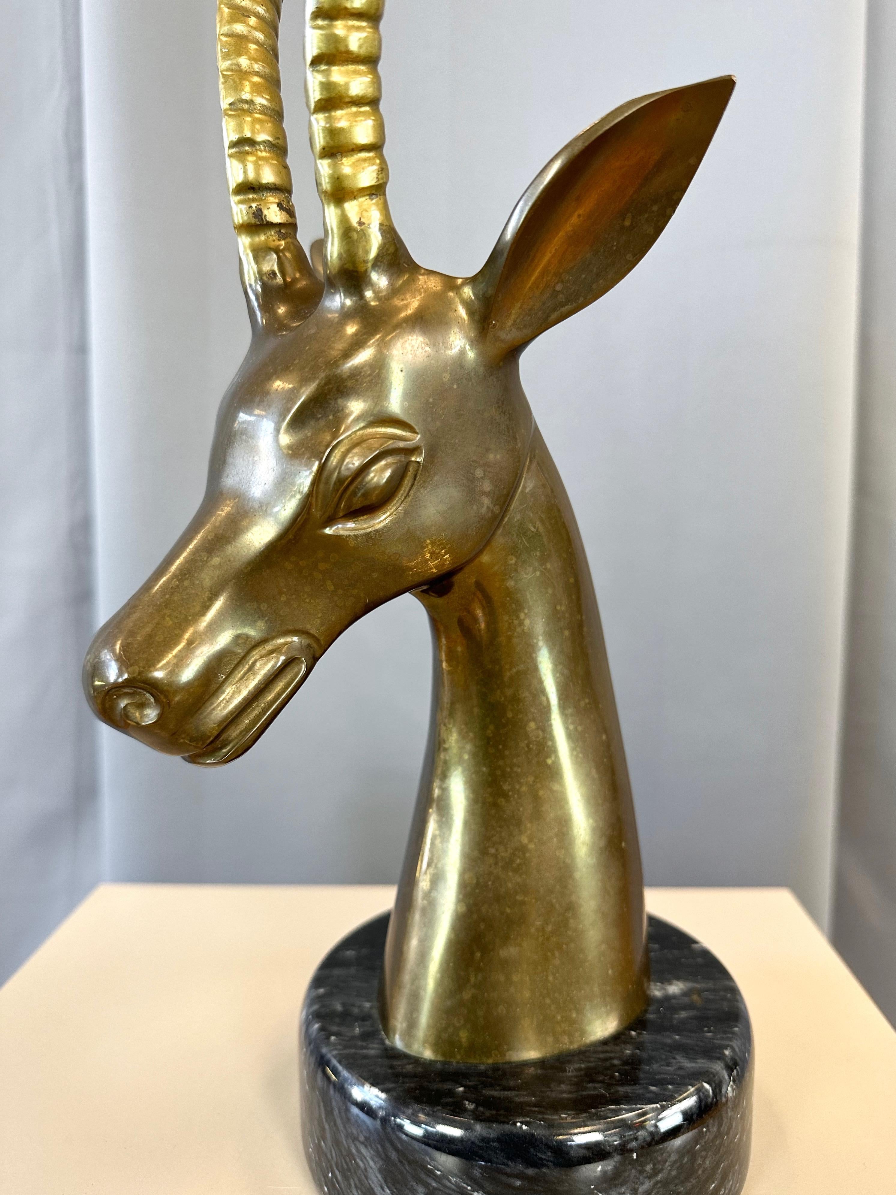 Large Two-Tone Brass Impala Bust Sculpture on Black Marble Base, 1970s For Sale 6