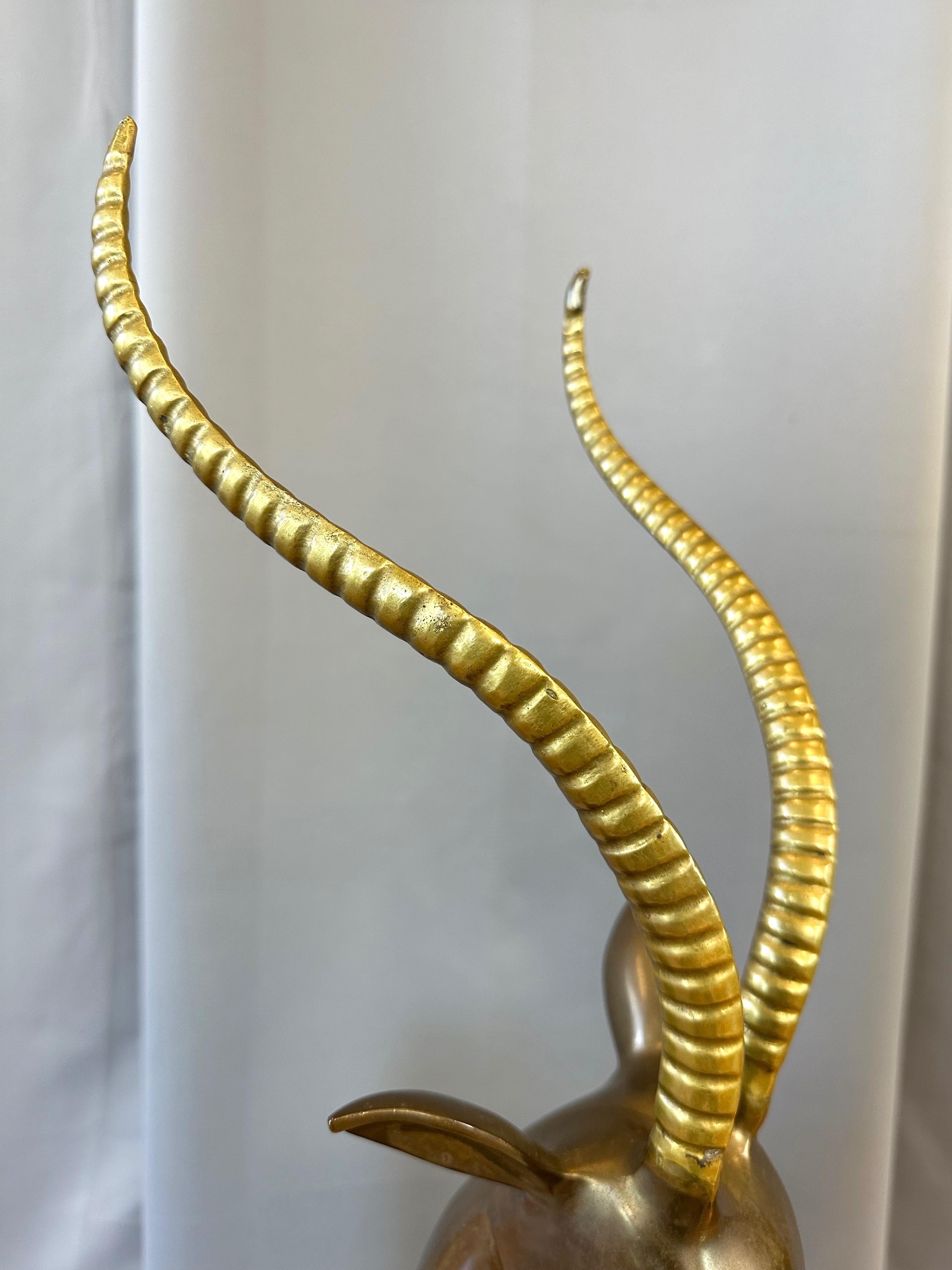 Large Two-Tone Brass Impala Bust Sculpture on Black Marble Base, 1970s For Sale 9