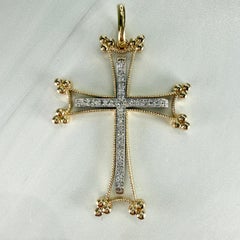 Large Two Tone Diamond Cross Pendant 14/18k Gold