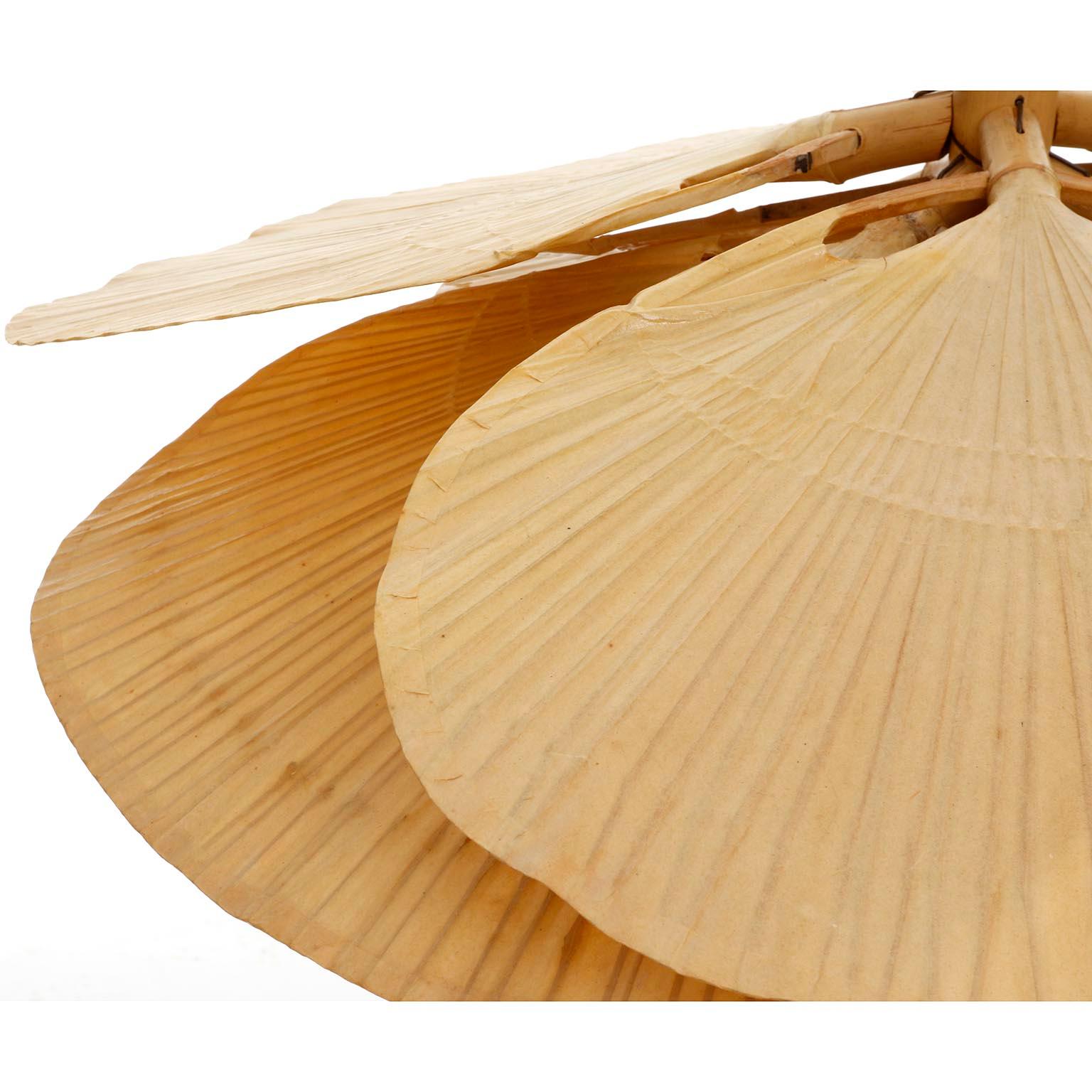 Large ‘Uchiwa’ Pendant Light Chandelier, Ingo Maurer, Bamboo Paper, 1970s 4