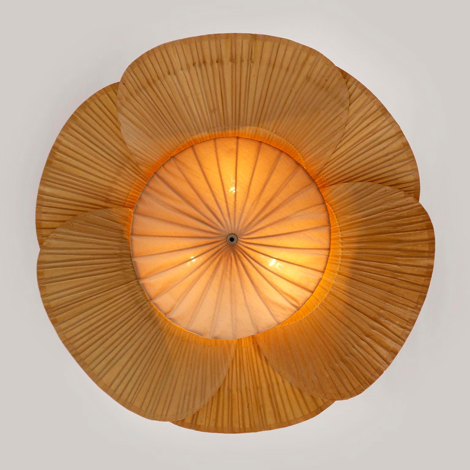 Large ‘Uchiwa’ Pendant Light Chandelier, Ingo Maurer, Bamboo Paper, 1970s 3