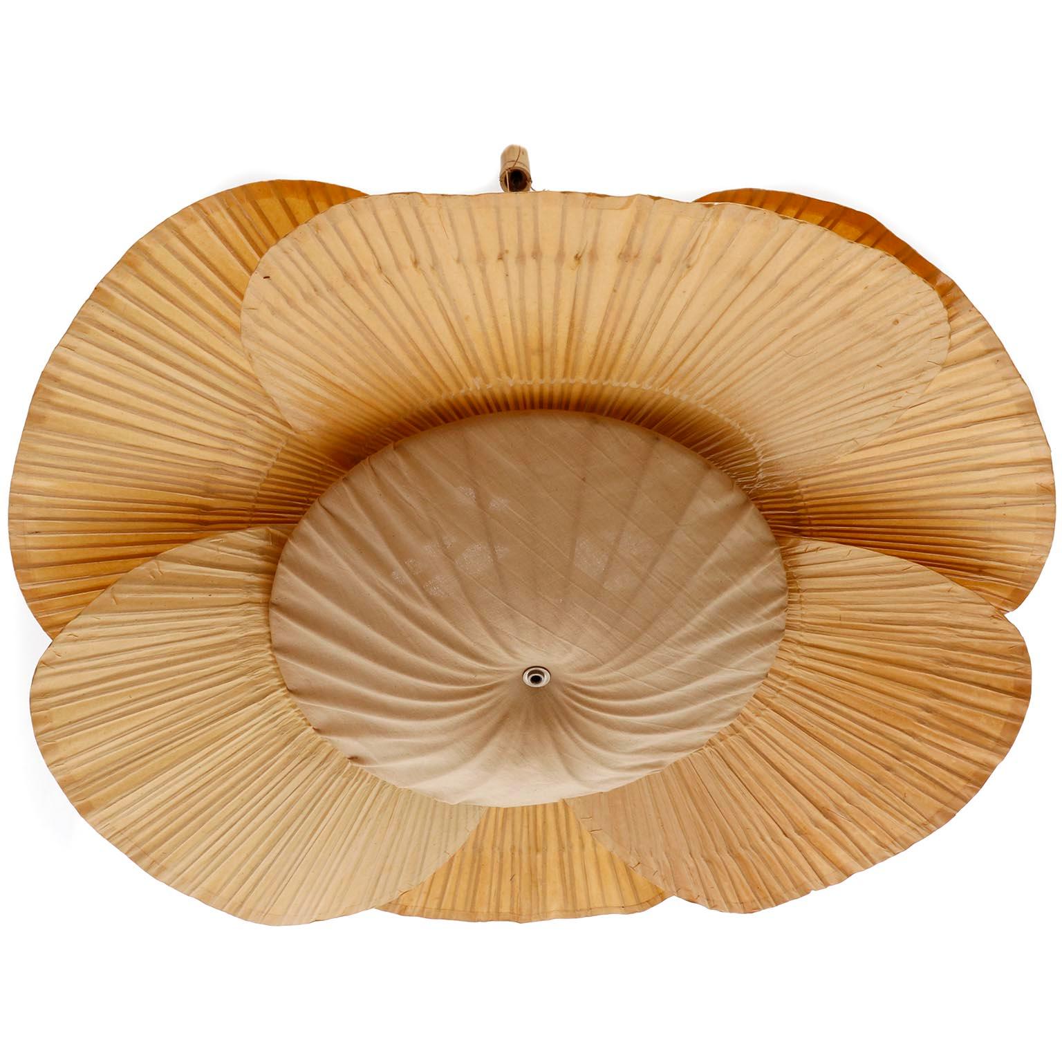 German Large ‘Uchiwa’ Pendant Light Chandelier, Ingo Maurer, Bamboo Paper, 1970s