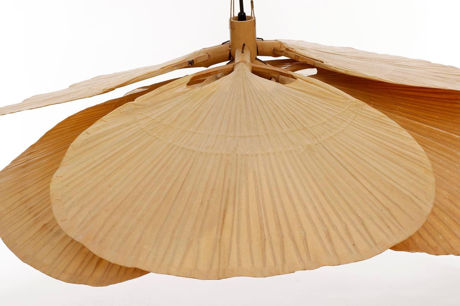 Large ‘Uchiwa’ Pendant Light Chandelier, Ingo Maurer, Bamboo Paper, 1970s 5