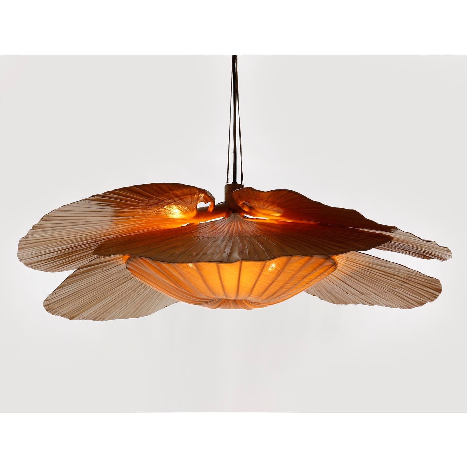 Late 20th Century Large ‘Uchiwa’ Pendant Light Chandelier, Ingo Maurer, Bamboo Paper, 1970s