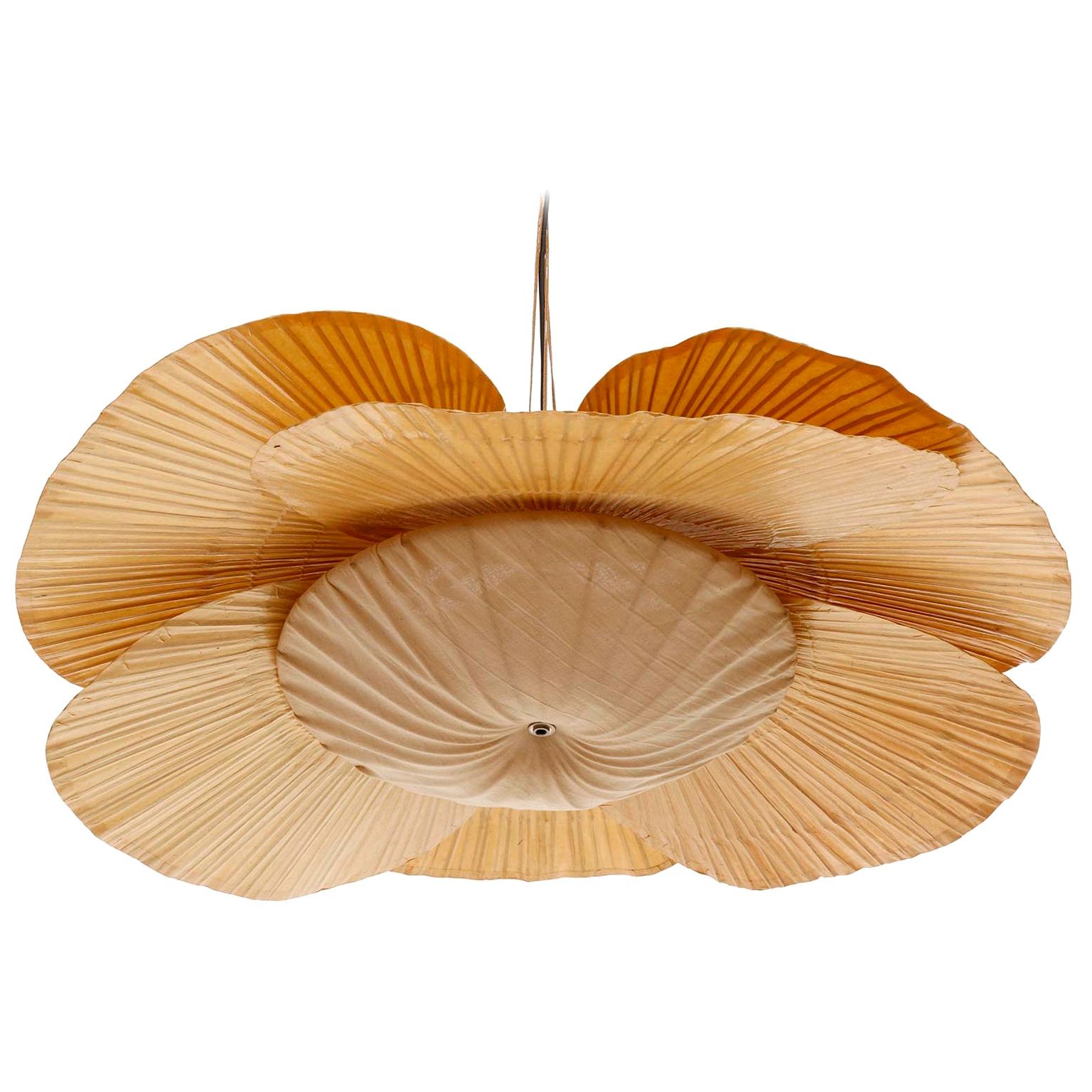 Large ‘Uchiwa’ Pendant Light Chandelier, Ingo Maurer, Bamboo Paper, 1970s