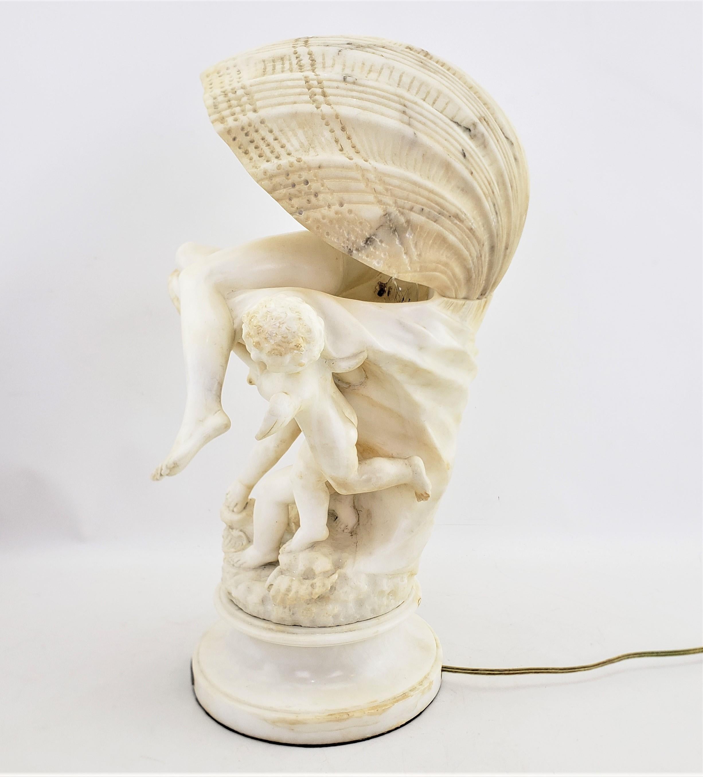 Brass Large Umberto Stiaccini Carved Alabaster 'La Perla' Lighted Sculpture or Lamp For Sale