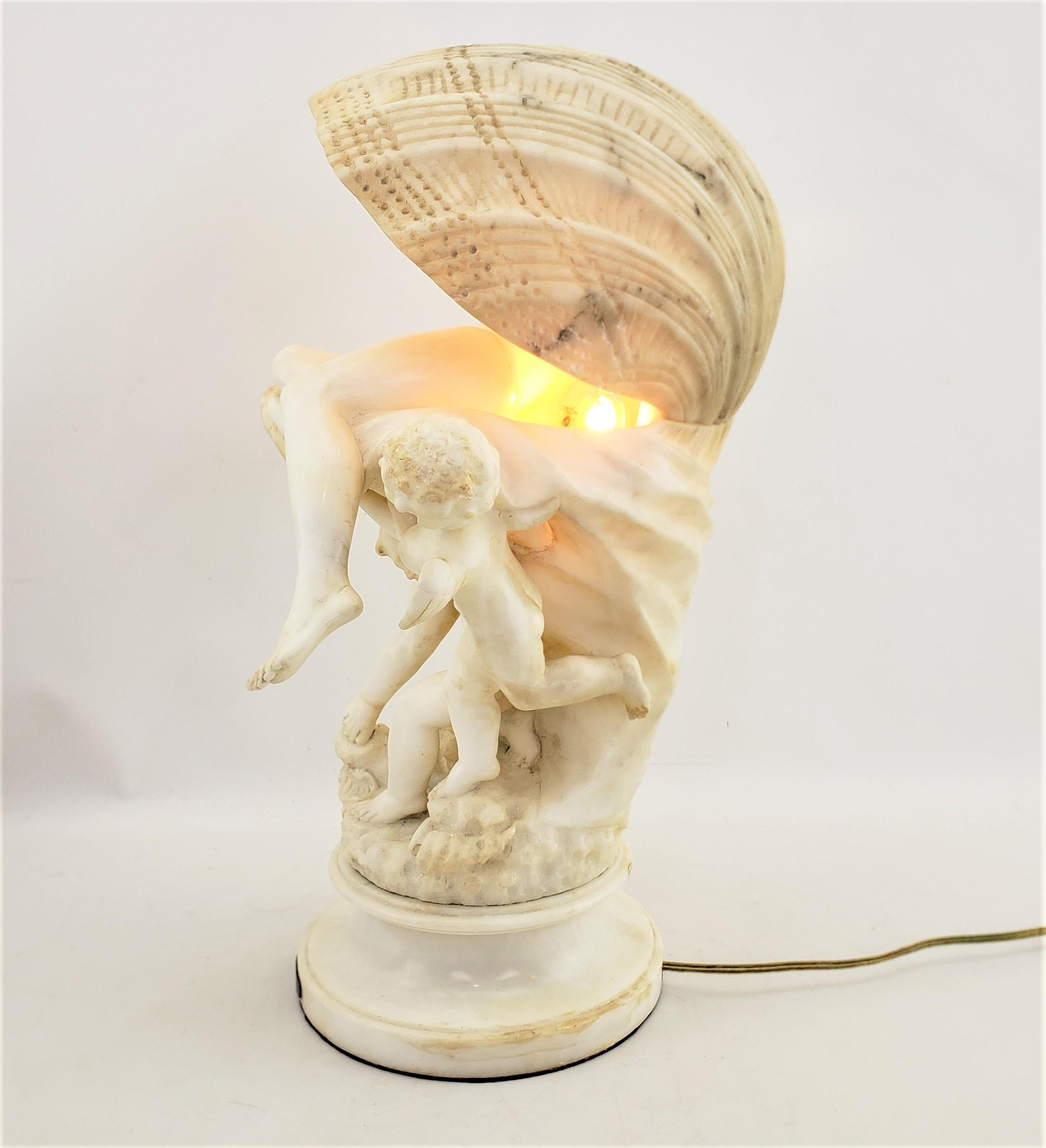 19th Century Large Umberto Stiaccini Carved Alabaster 'La Perla' Lighted Sculpture or Lamp For Sale
