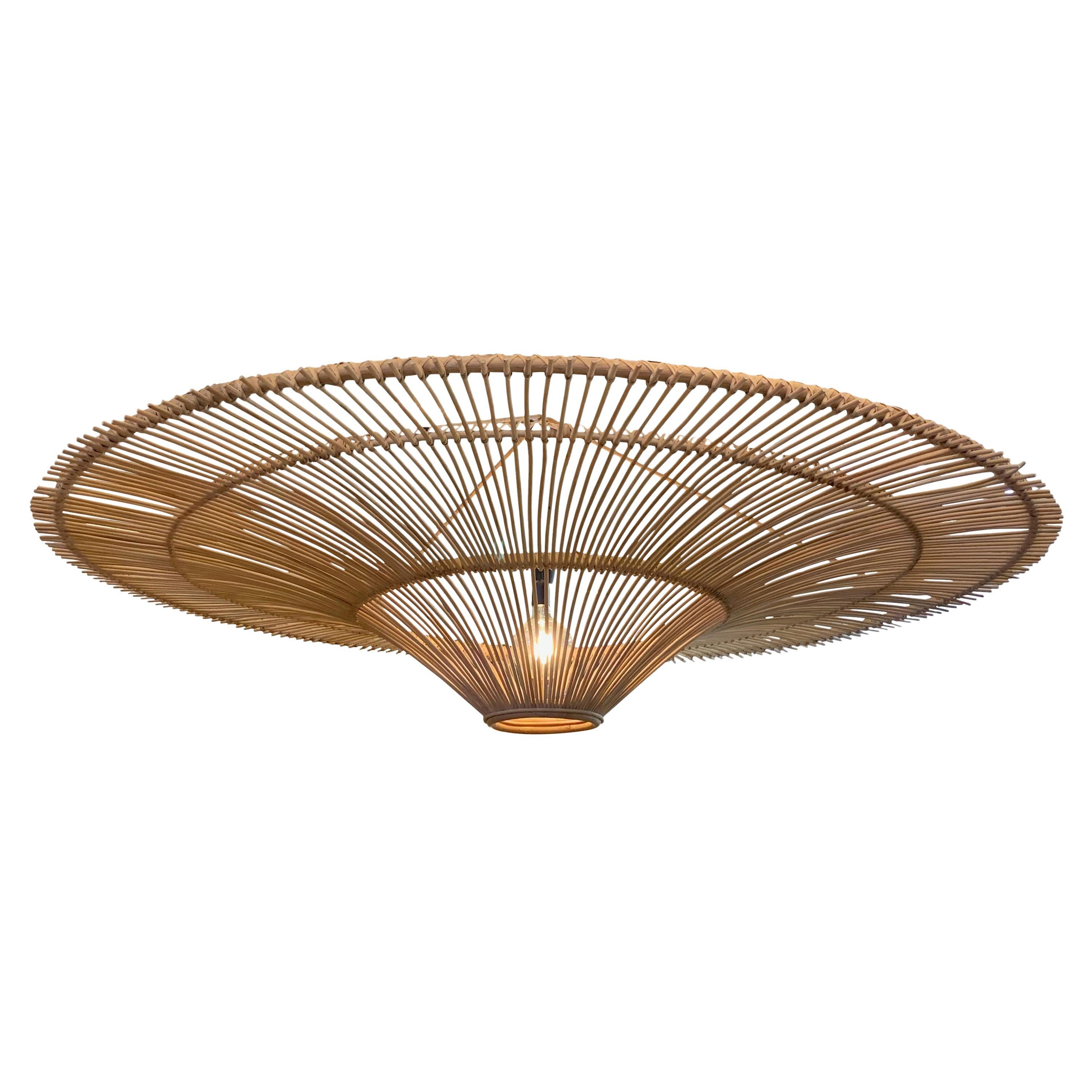 Large Umbrella Shaped Bamboo Chandelier, Indonesia, Contemporary For Sale