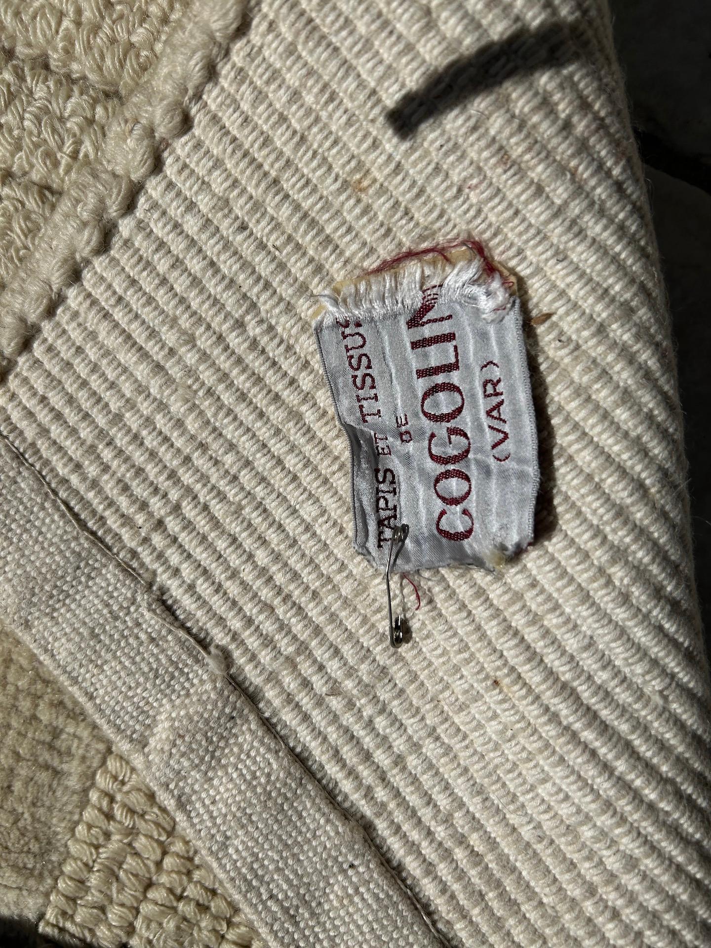 Wool Large unbleached wool rug Manufacture de Cogolin 1970