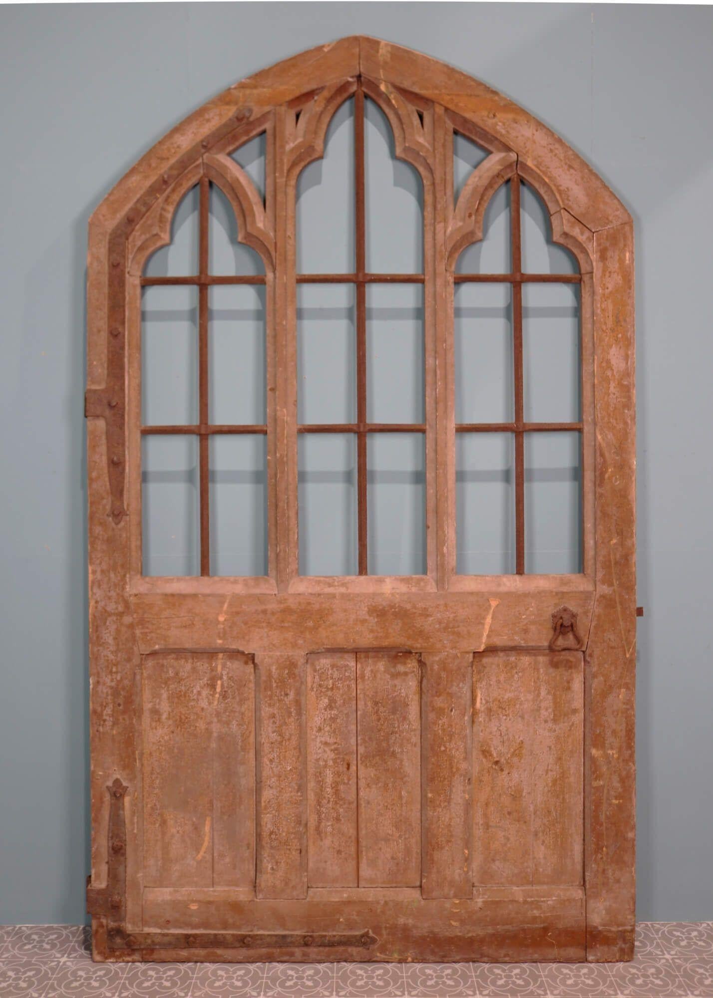 19th Century Large Unglazed Gothic Antique Arched Door For Sale
